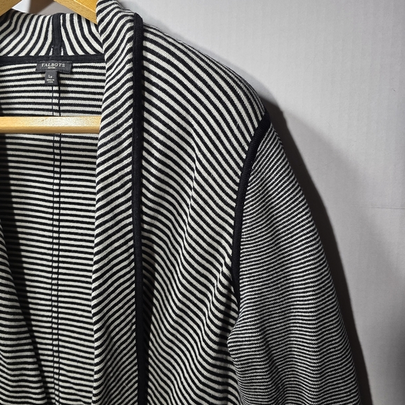 Talbots Large Petite Black and White Striped Women's Open Front Cardigan - Picture 4 of 5